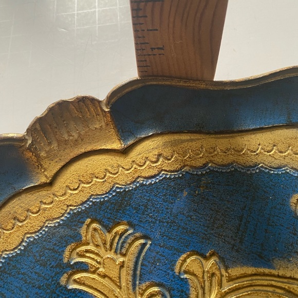 Vintage Mid 20th Century Italian Florentine Tray in Deep Blue and Gold - Picture 6 of 7